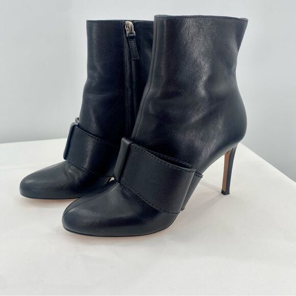 VALENTINO GARAVANI Black Leather Stiletto Ankle Booties Heels - Picture 5 of 14
